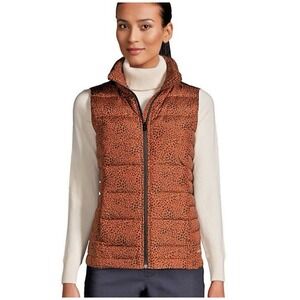 Lands' End Women Size Small Down Puffer Vest‎ Caramel Leopard
